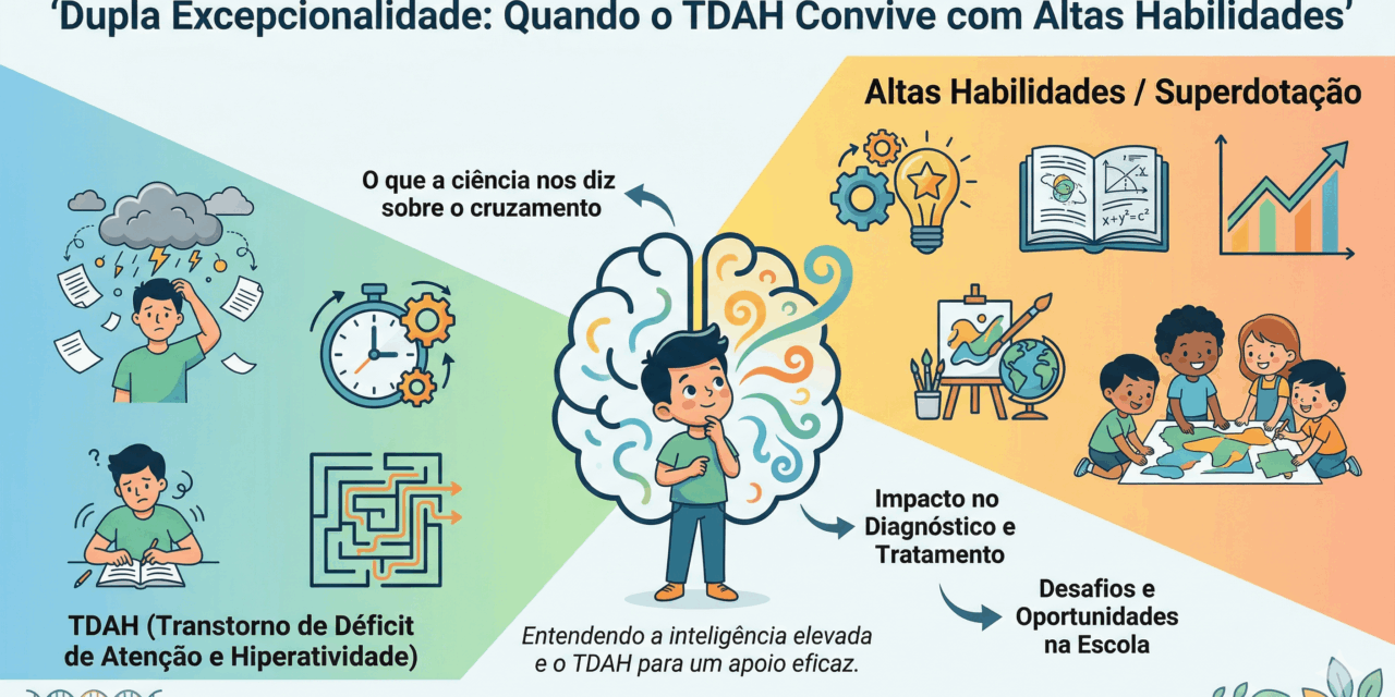 Dupla Excepcionalidade: Quando o TDAH Convive com Altas Habilidades O que a ciência nos diz sobre inteligência elevada e TDAH — e por que esse cruzamento importa para o diagnóstico, o tratamento e a escola
